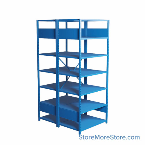 Industrial Shelving, 48" W x 36" D x 87" H, Open Back-to-Back Shelving, 14 Shelves, D1018B